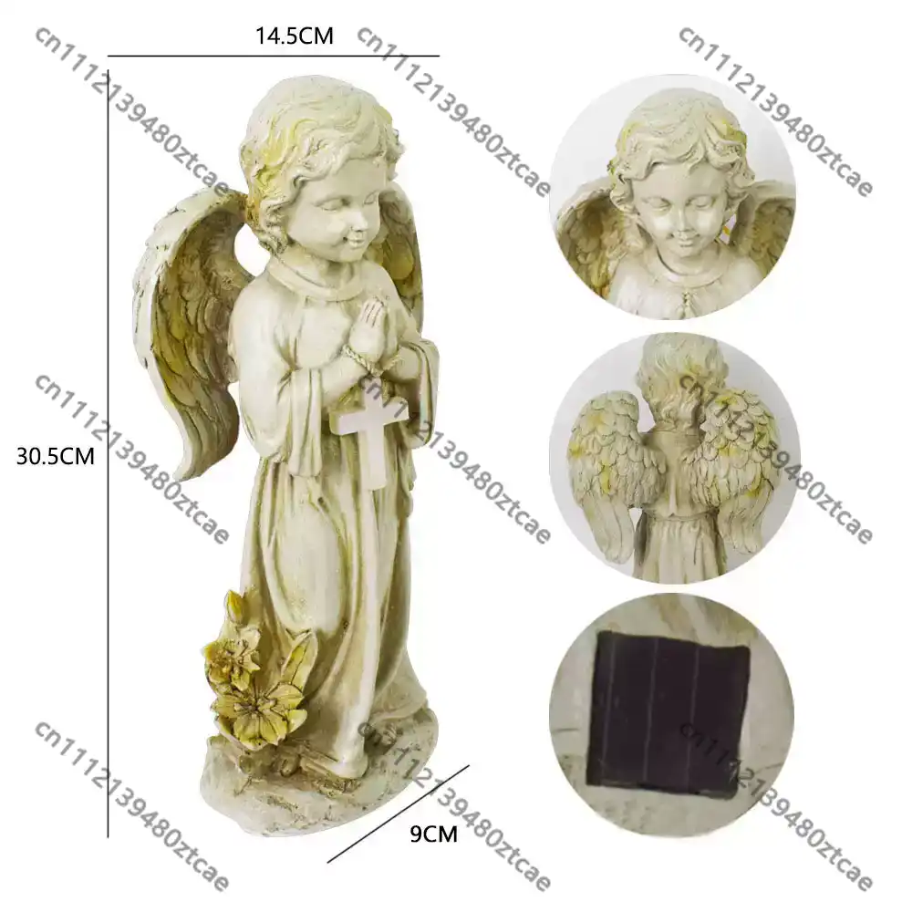 Outdoor Lighting Brass - Statua di Angelo Solare con Croce,